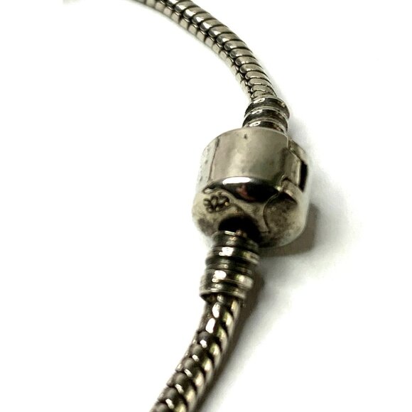 925 Silver 7” Bracelet 2 Glass Beads Dangling Charm & Ball Clasp - Picture 7 of 8